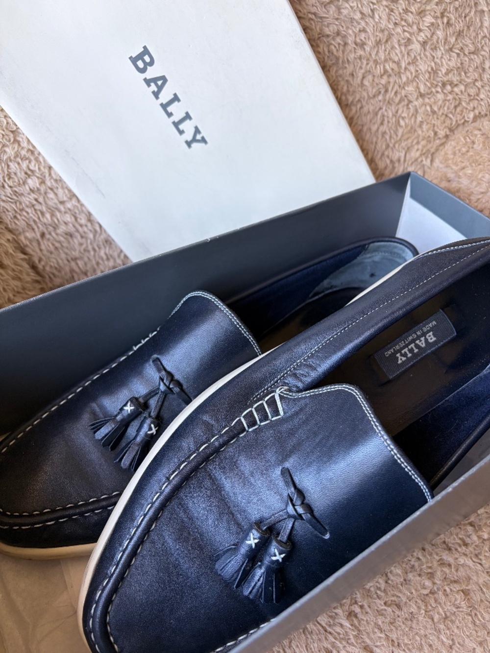 Bally Dark Blue Davies Leather Tassel Loafers